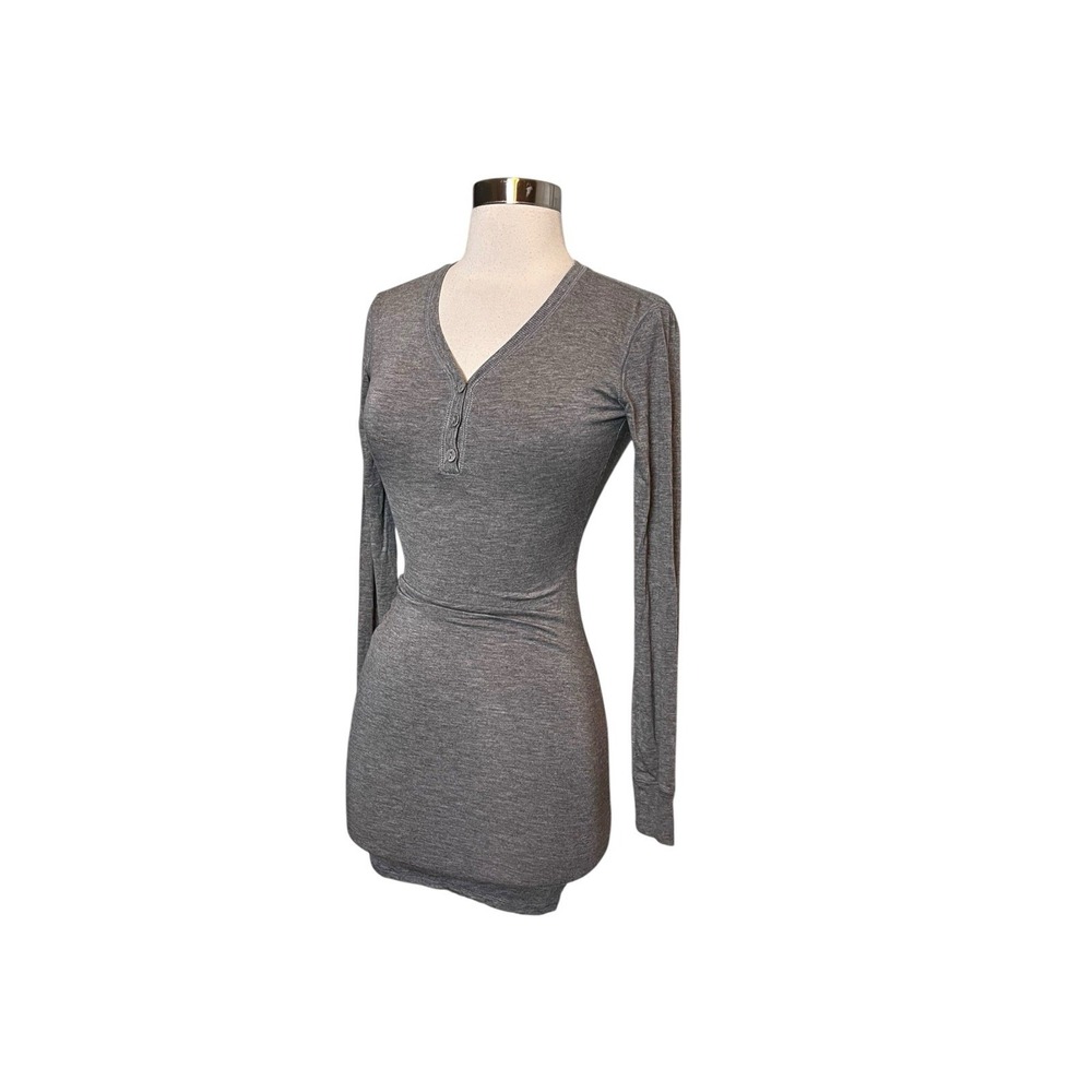 Skims Summer Sleep Henley Mini Dress XXS Gray Stretch-Jersey Loungewear